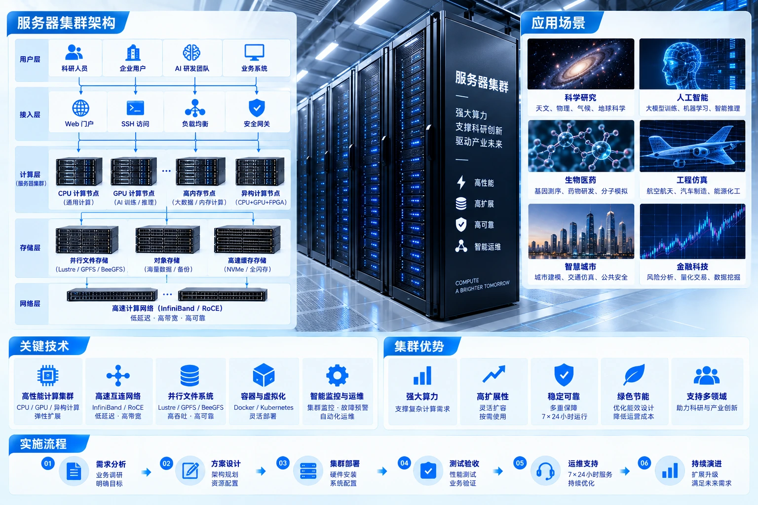 服务器集群架构、计算节点与交付流程图