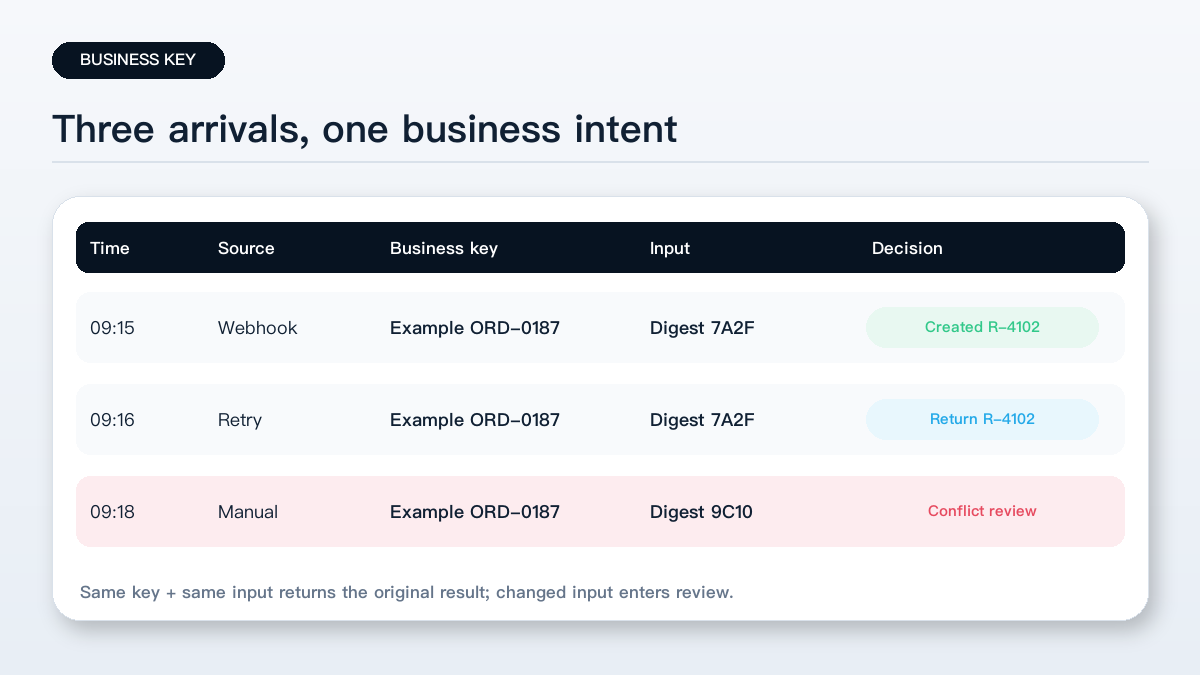 Use a business key, not only a run ID technical diagram