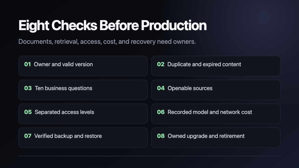 Eight checks before production technical diagram