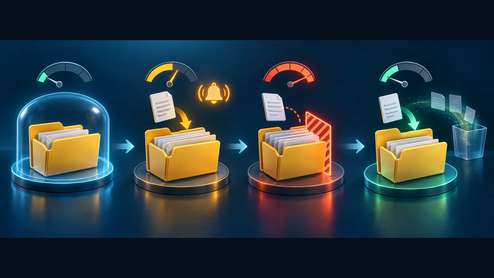 Four verification stages: isolated folder, soft warning with continued writes, hard-limit blocking, and small-file writes restored after test-file cleanup